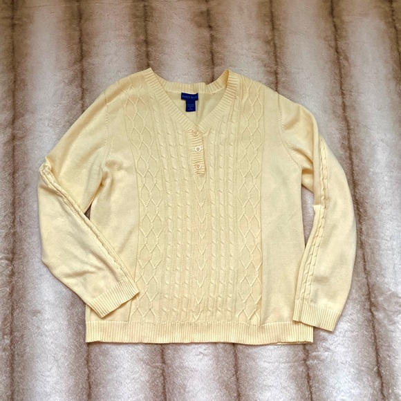 Karen Scott yellow Cotton v neck sweater pullover front buttons - Picture 1 of 9
